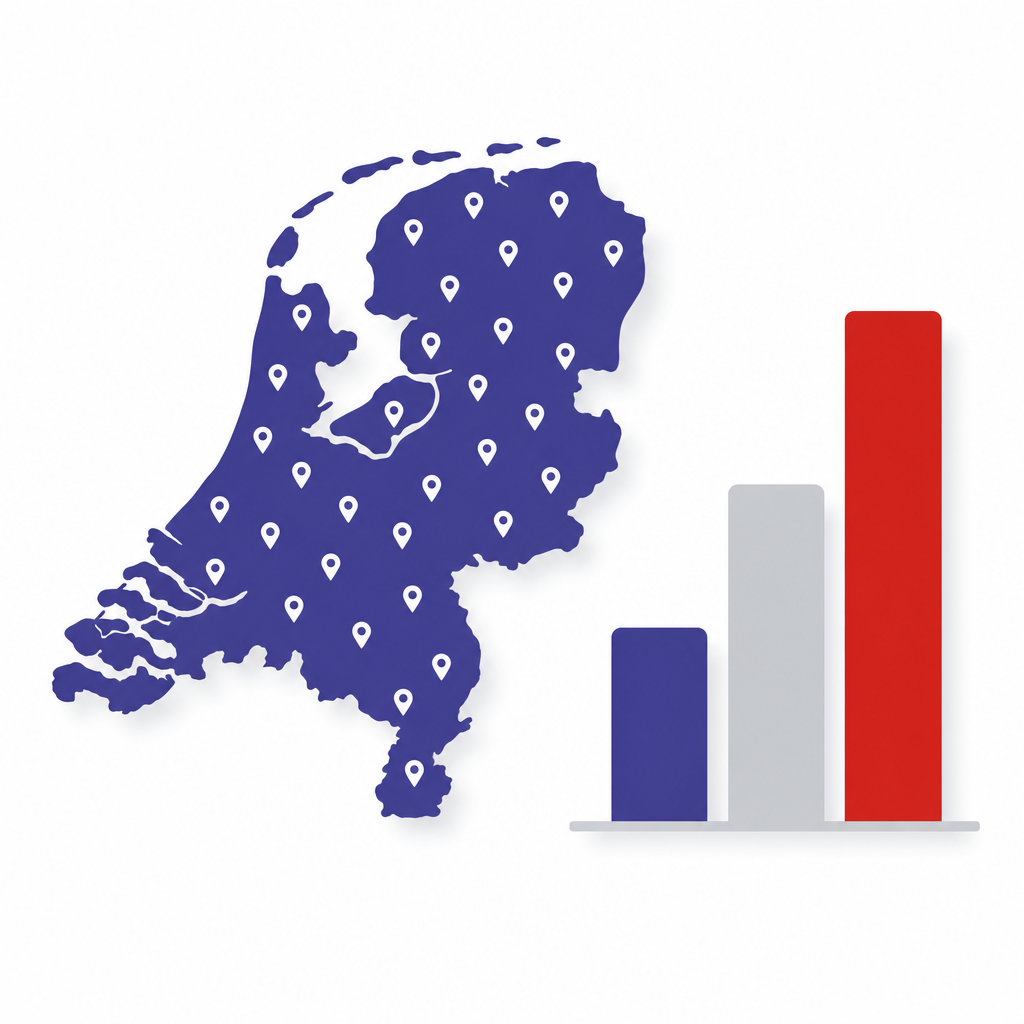 Illustratie van een kaart van Nederland met een stijgende grafiek, symbool voor de groei van Stichting WABP